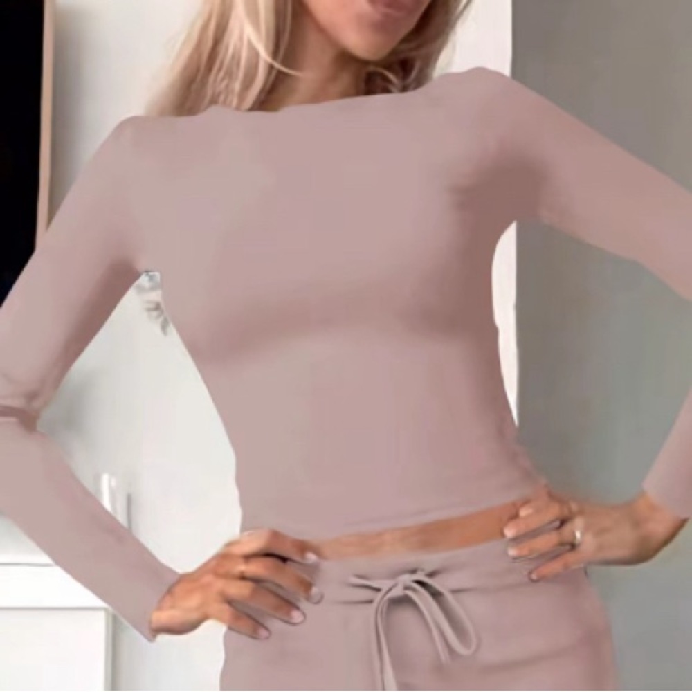 Everyday Long Sleeve Crewneck Top in Dusty Rose
